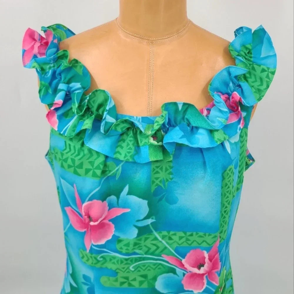 Vintage Pomare Hawaii Floral Ruffled Top Maxi Dress - Picture 2 of 10